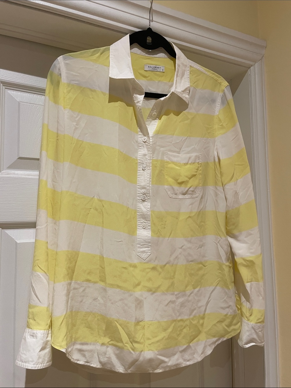 Equipment Yellow and White Striped Blouse Quiet Luxury French Coastal Summer M